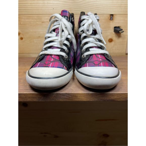 Coach Britney Women's Pink, Purple & Blue Monogram Hi Top Sneakers with Buckle A - Picture 2 of 12
